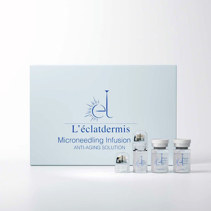     ÉclatDermis skincare kit packaging with sterile microneedling heads and serum